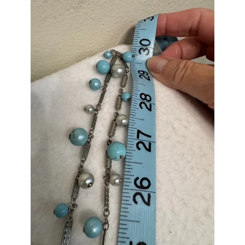 Unbranded antique 6” Necklace & 7” Bracelet Set Blue Silver beads silver links